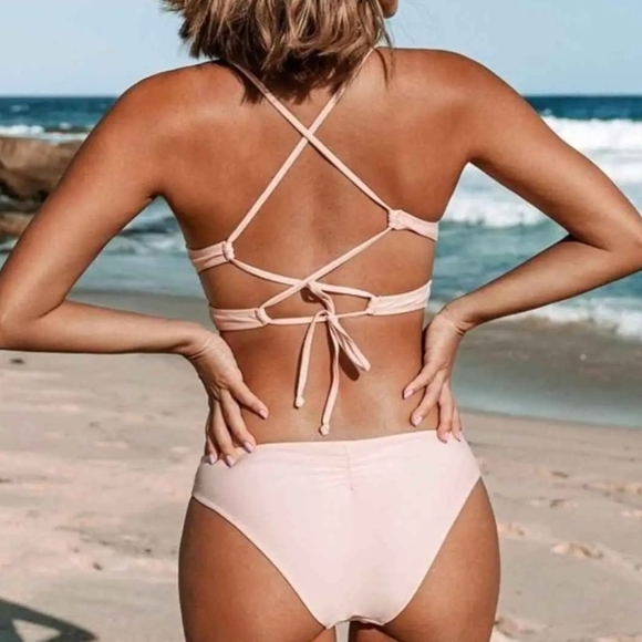 NWT Elegant Cupshe Pink Lace Up Bikini Set ~Sz S - Picture 3 of 4
